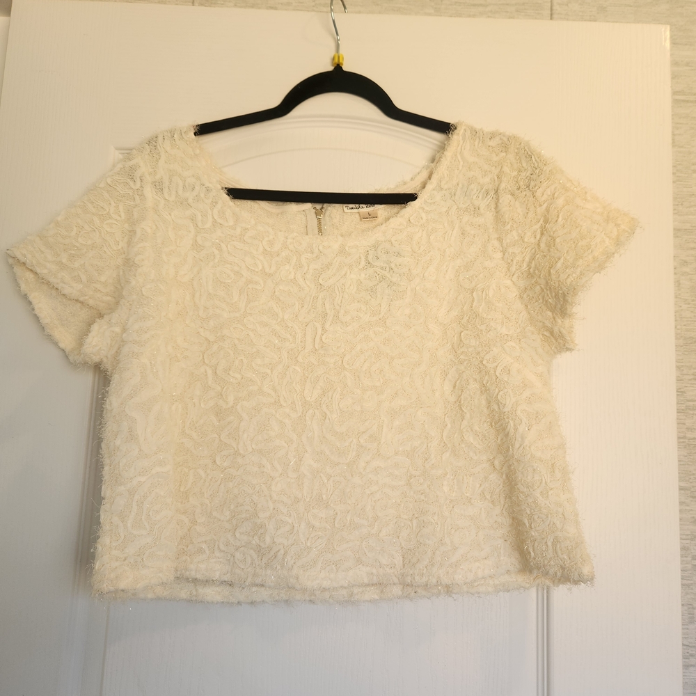 Double Zero Cream Textured Short Sleeve Top L BNWT